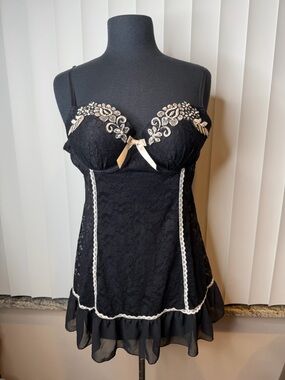 Linea Donatella Black Lace Babydoll Sleepwear Sexy Size Large